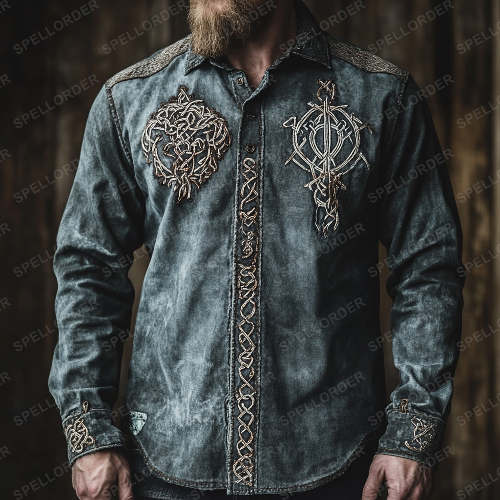 High end comfortable Retro Water-washed viking style leisure vacation long sleeve shirt