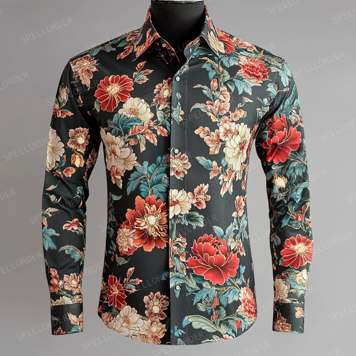 Spring Fashion Business Casual Floral Pattern Resort Shirt