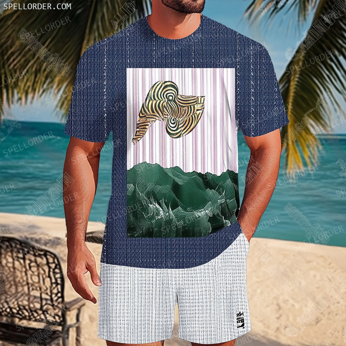 Men's Luxury Premium Round Neck Jacquard Texture Print Shorts Set 