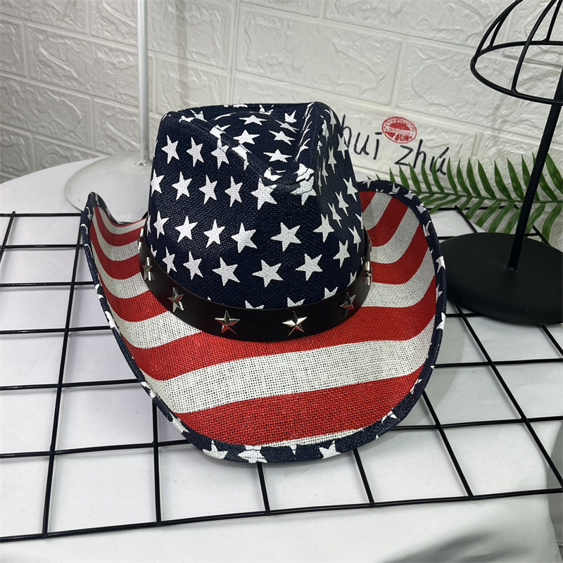 2025 New American FLAG western cowboy jazz hat felt hat men's riding outdoor travel hat