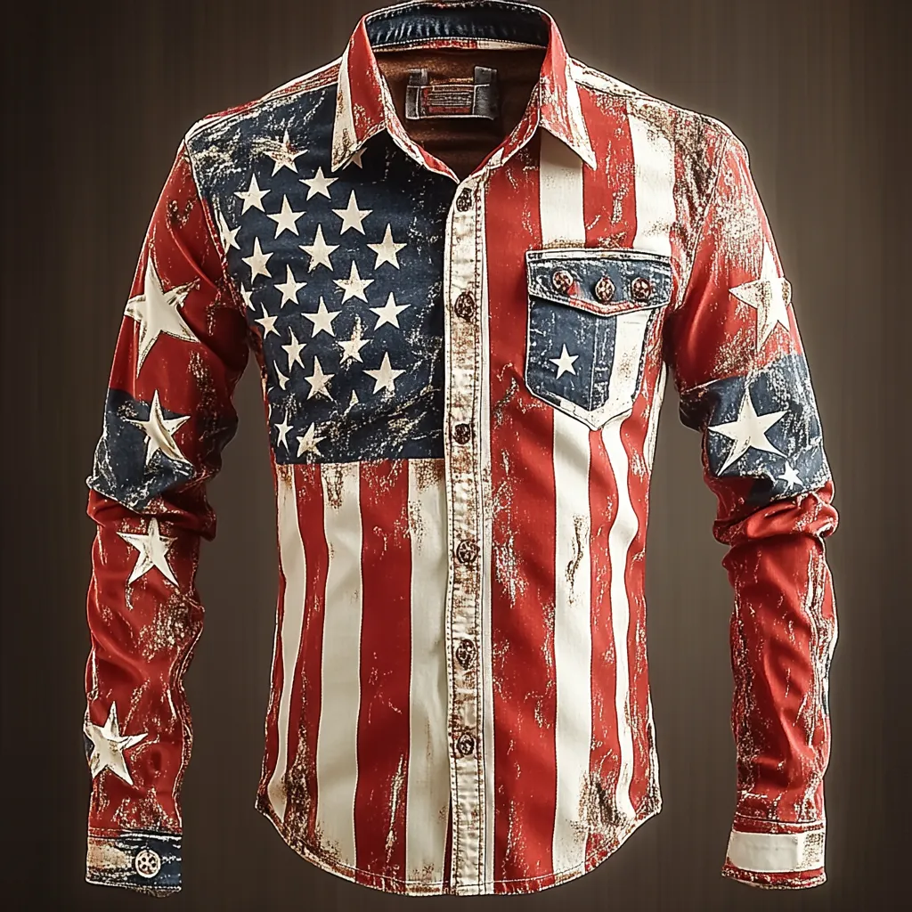 Retro American FLAG shirt western cowboy shirt men's vintage color palette old-school riding outdoor travel shirt
