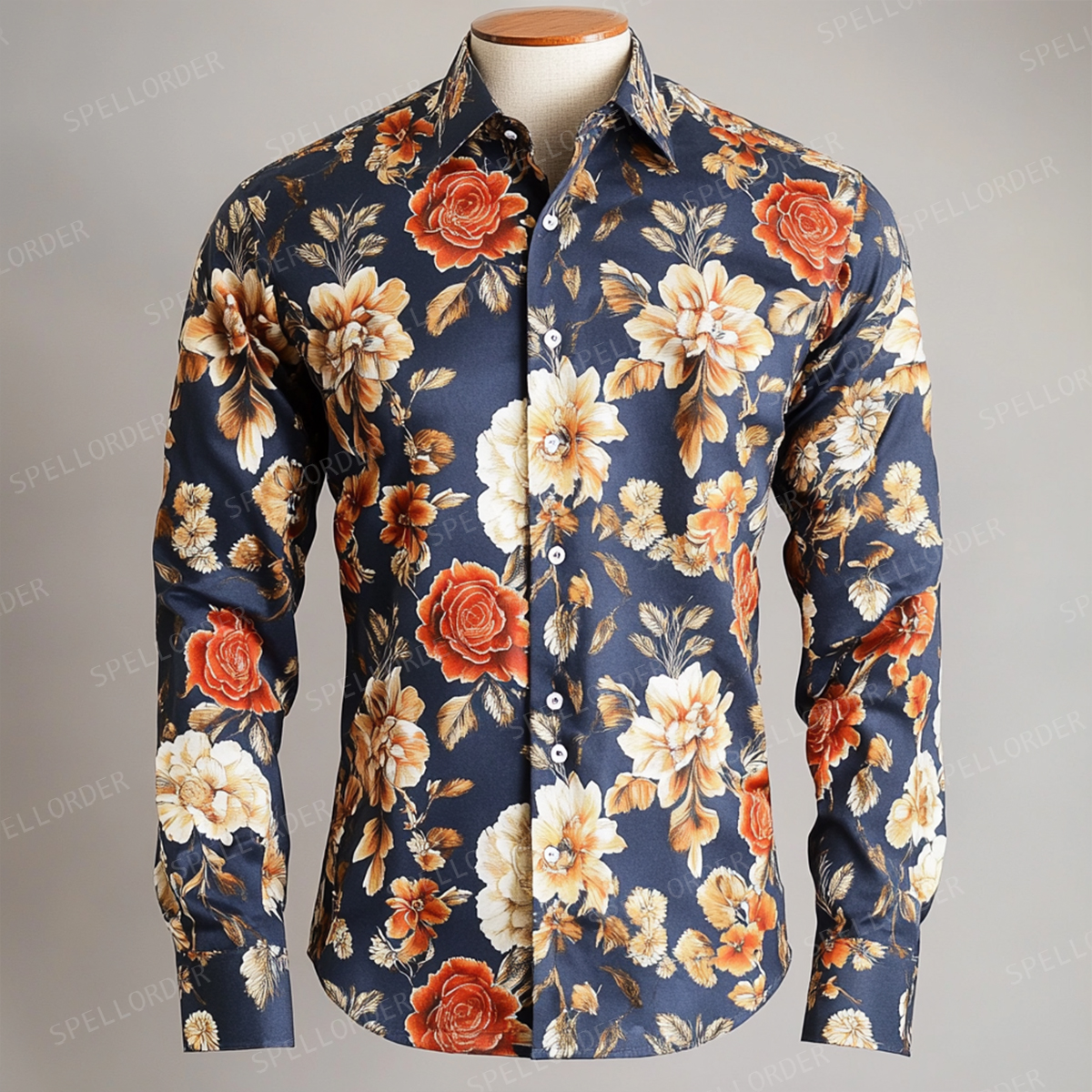 Spring Fashion Business Casual Floral Pattern Resort Shirt