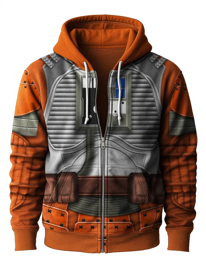 Men's  Flight Suit Planet Print Zip-up Hoodie