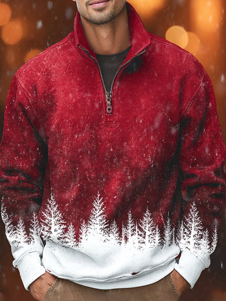 Christmas Holiday Quarter Button Stand Collar Sweatshirts Warm Comfortable Camp Outdoor Pullover Sweatshirts