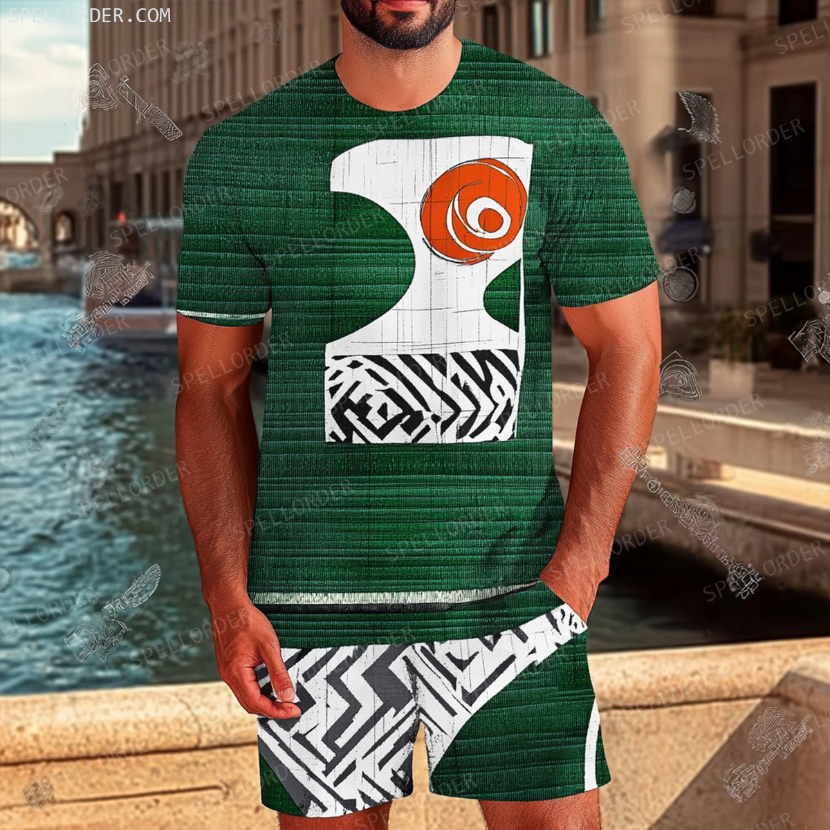 Men's Luxury Premium Round Neck Jacquard Texture Print Shorts Set 