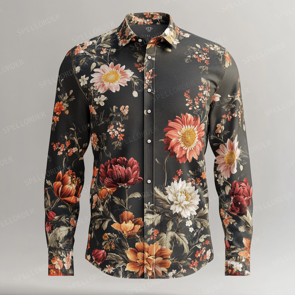 Spring Fashion Business Casual Floral Pattern Resort Shirt