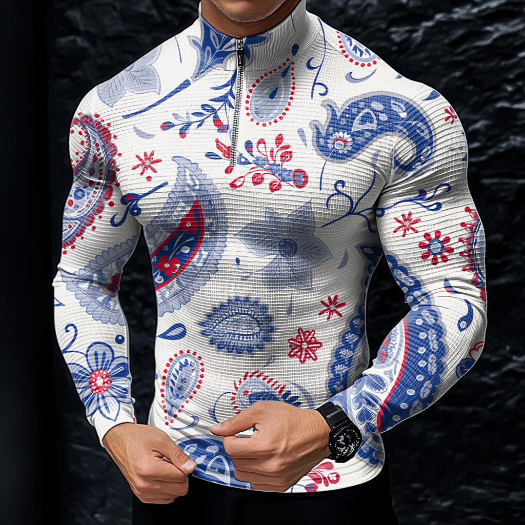 Perfect fashion comfort slim-fit top  high-neck half-zip jacket sweatshirt outdoor daily sports  waffle polo pullover shirt 