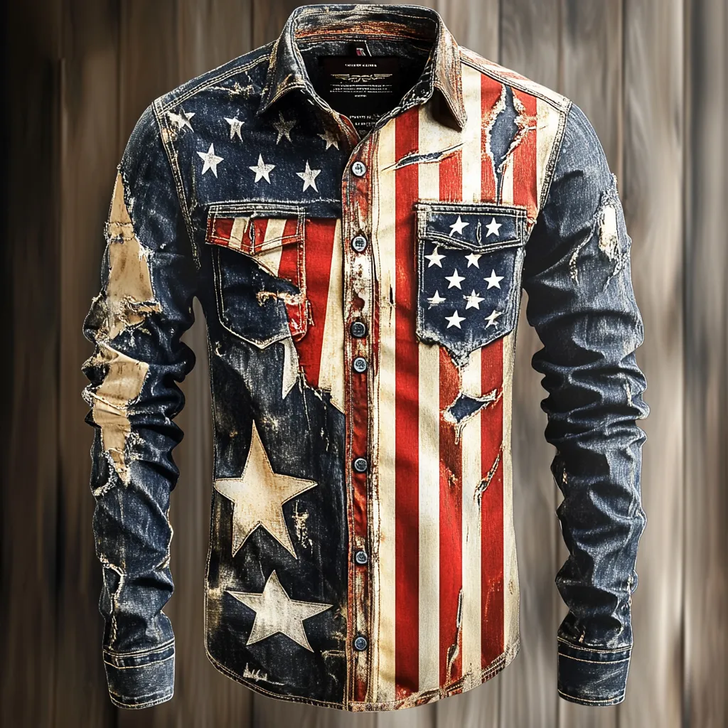 Retro American FLAG shirt western cowboy shirt men's vintage color palette old-school riding outdoor travel shirt