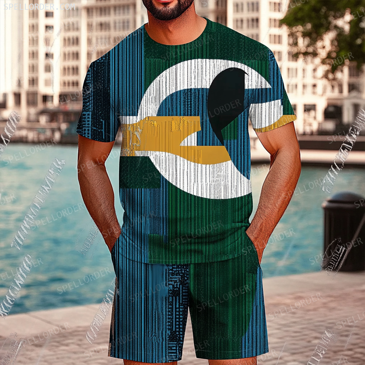 Men's Luxury Premium Round Neck Jacquard Texture Print Shorts Set 