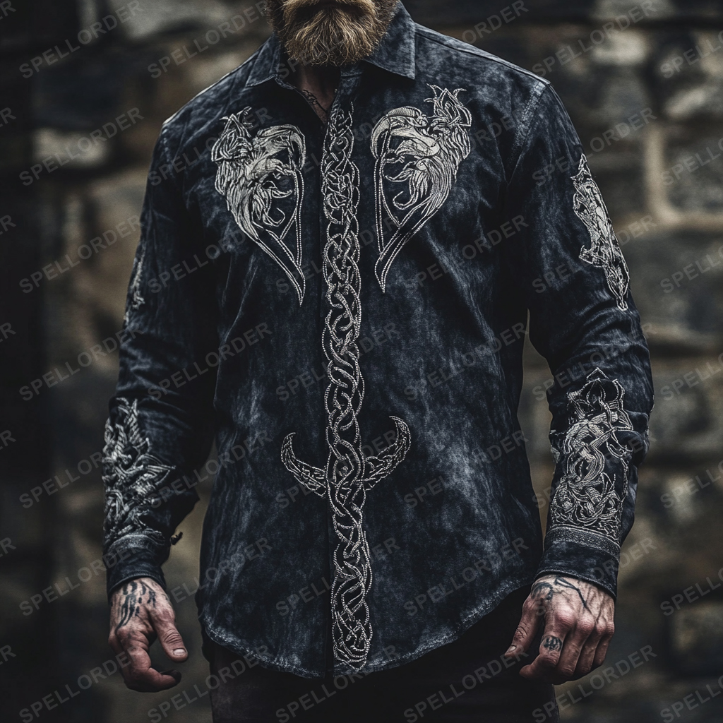 High end comfortable Retro Water-washed viking style leisure vacation long sleeve shirt