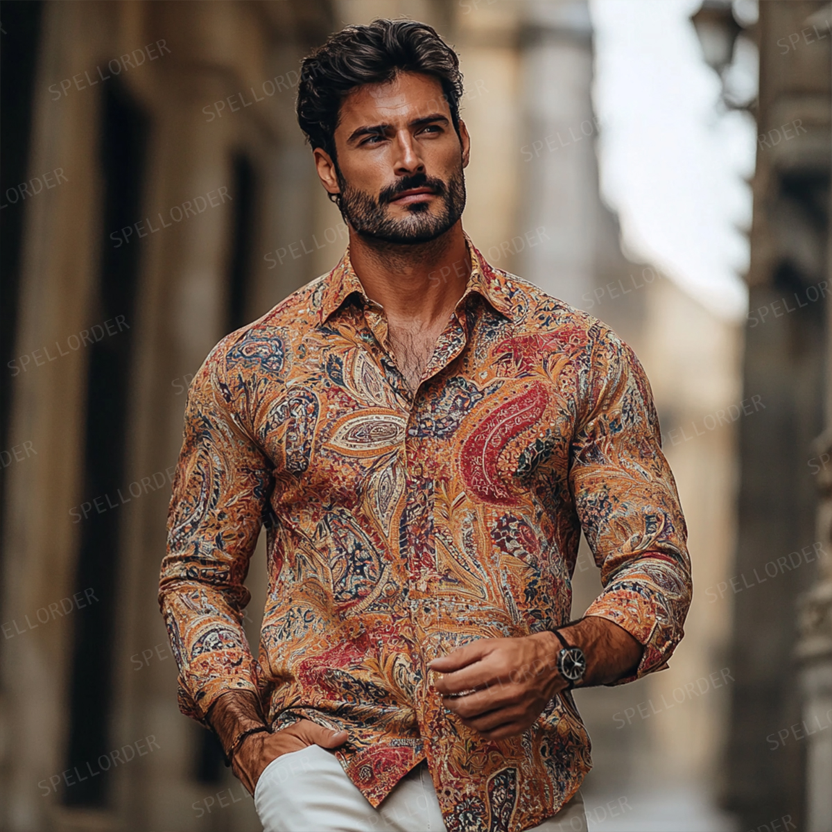 Men's Spring Button Up Shirt Linen Cotton Long Sleeve Shirt