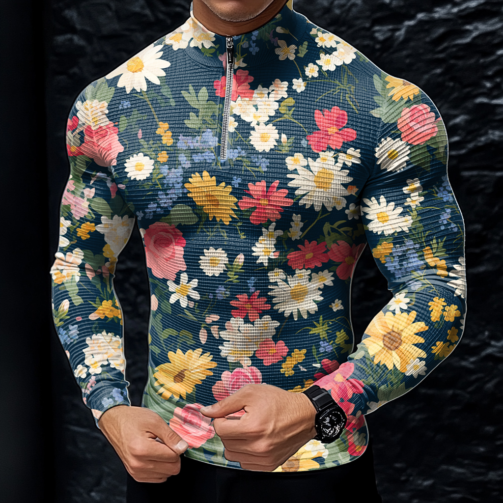 Perfect fashion comfort slim-fit top  high-neck half-zip jacket sweatshirt outdoor daily sports  waffle polo pullover shirt 