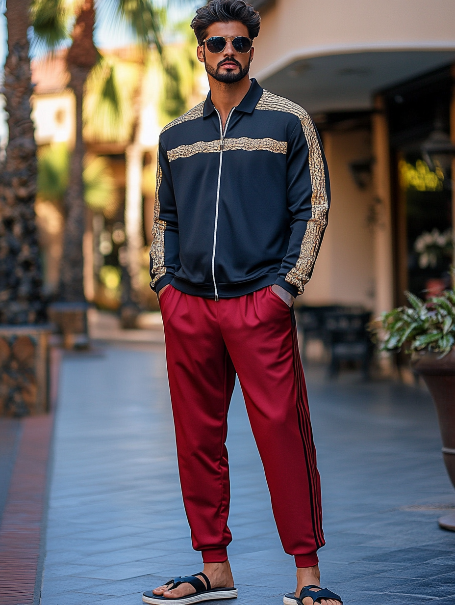 Men luxury best fashion sports suit  jacket two piece set