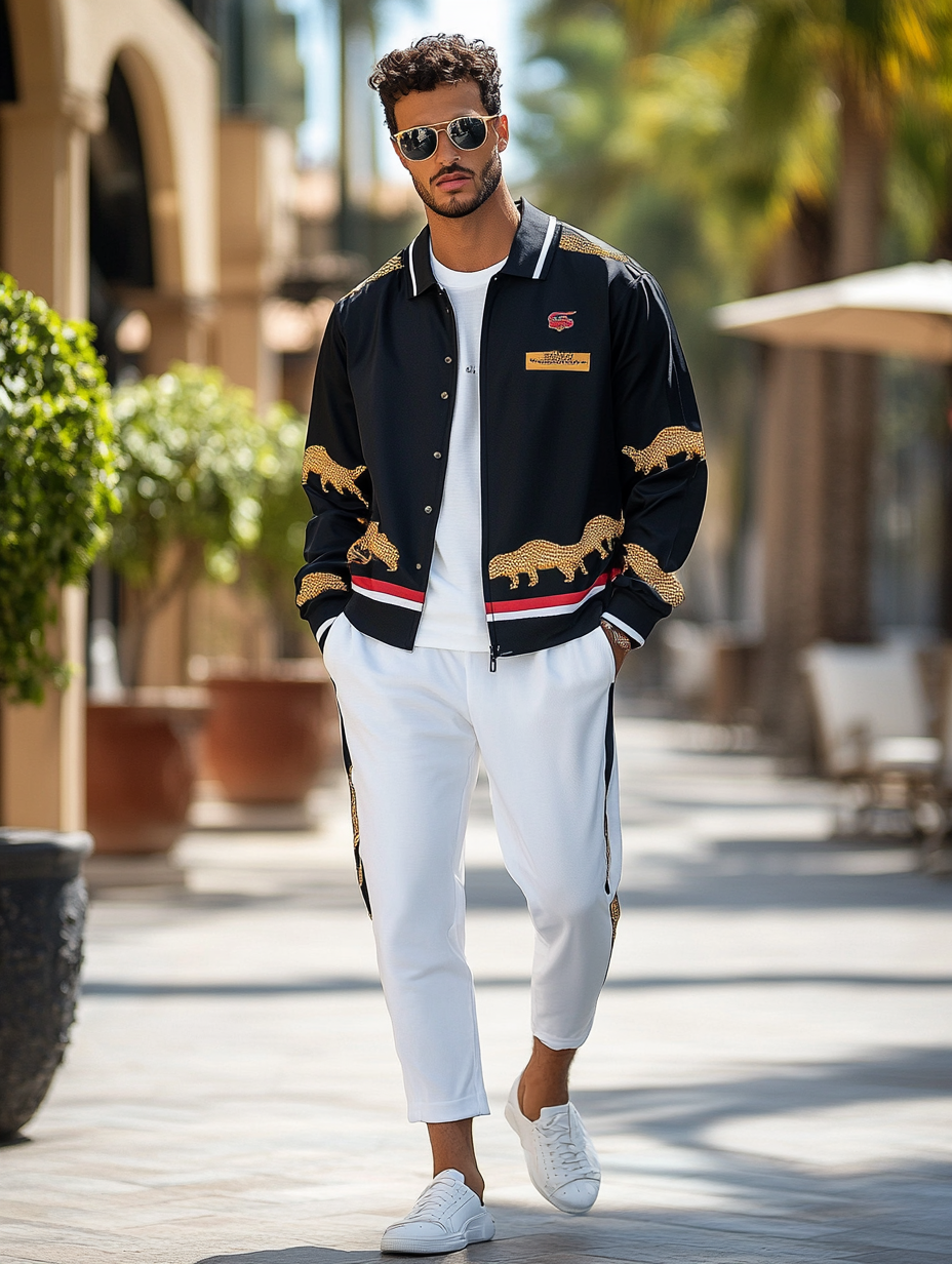 Men luxury best fashion sports suit  jacket two piece set