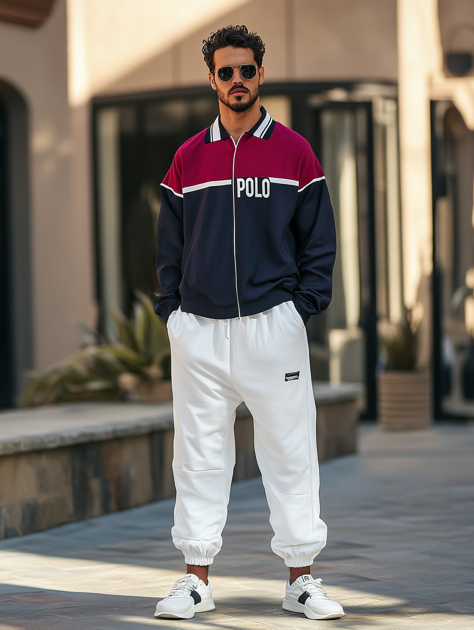 Men luxury best fashion sports suit  jacket two piece set