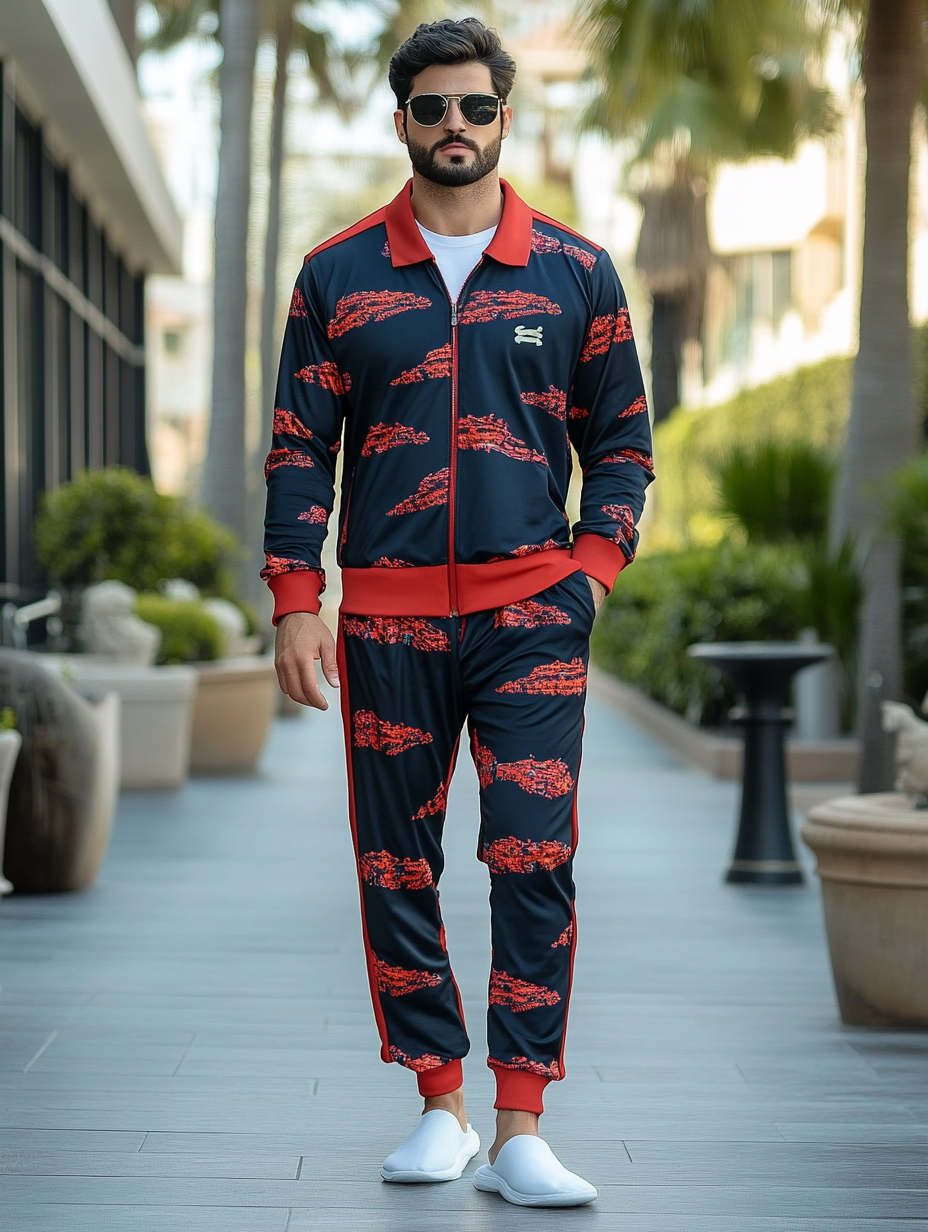 Men luxury best fashion sports suit  jacket two piece set