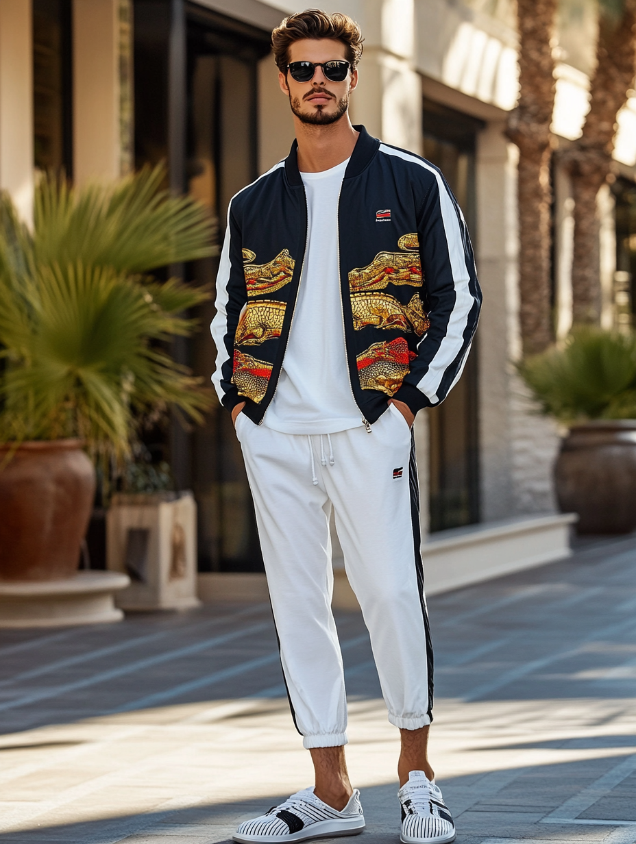 Men luxury best fashion sports suit  jacket two piece set