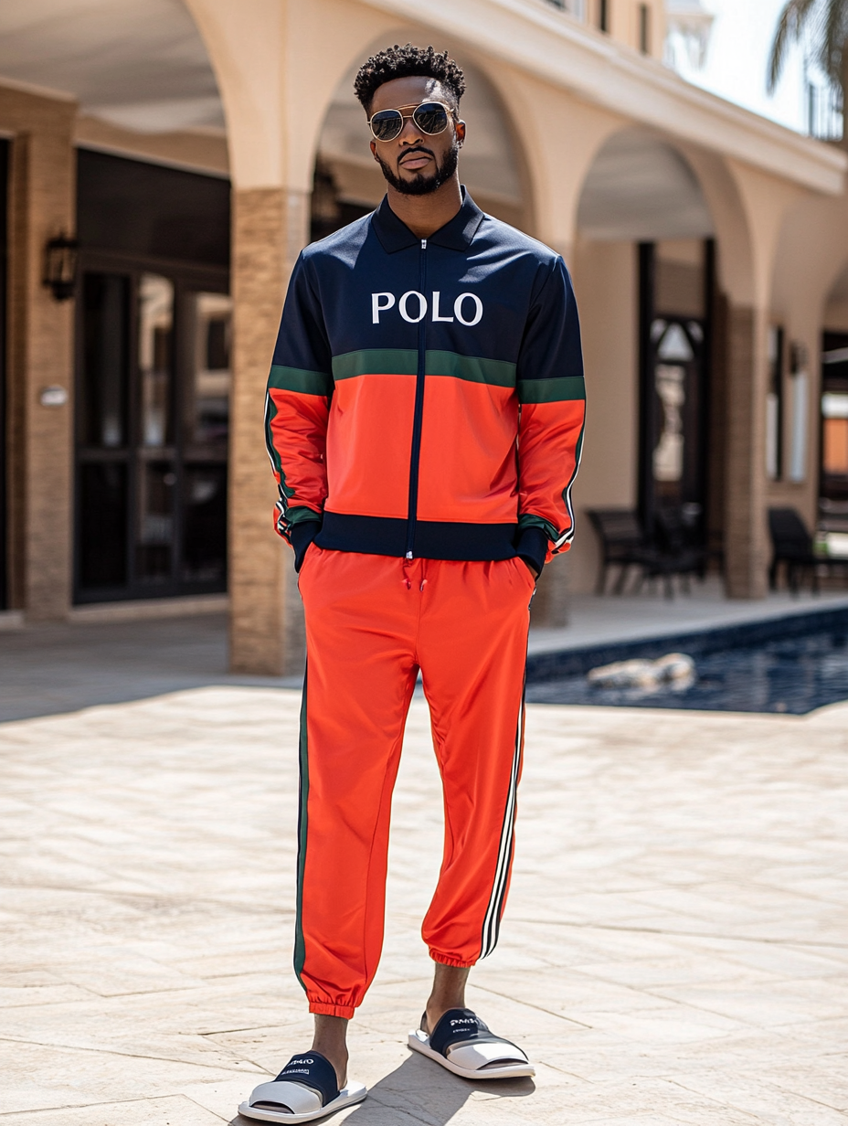 Men luxury best fashion sports suit  jacket two piece set