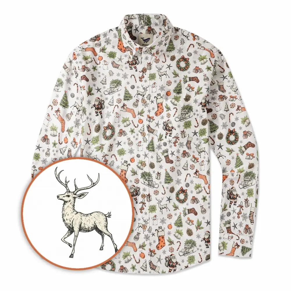 Men's Christmas Satin Luxe Long Sleeve Button Down Shirt