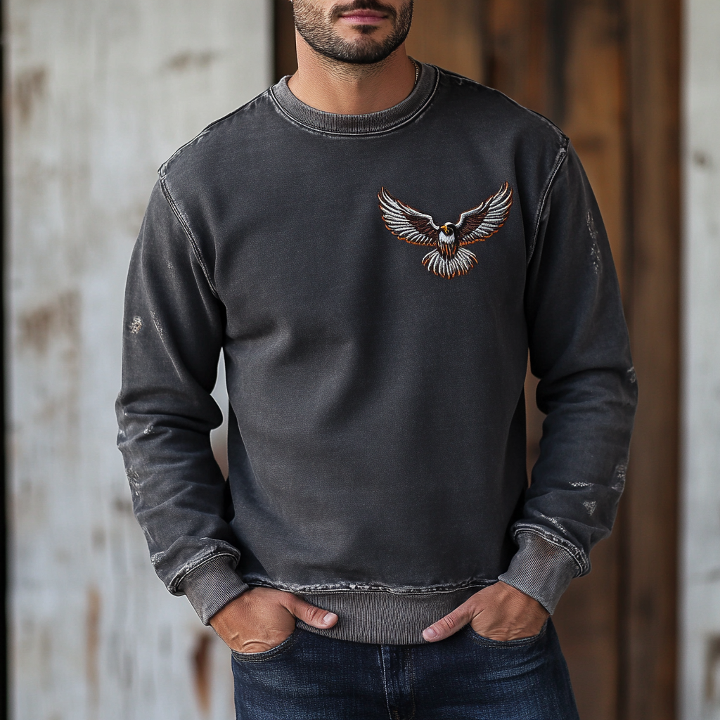 High-end vintage distressed washed sweatshirt with high quality 100% cotton