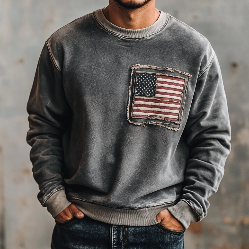 High-end vintage distressed washed sweatshirt with high quality 100% cotton