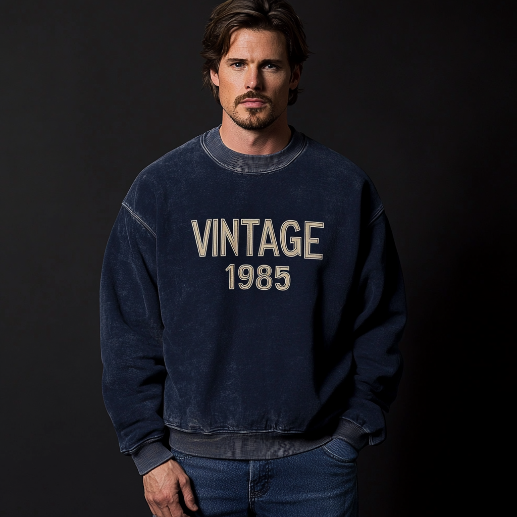 High-end vintage distressed washed sweatshirt with high quality 100% cotton