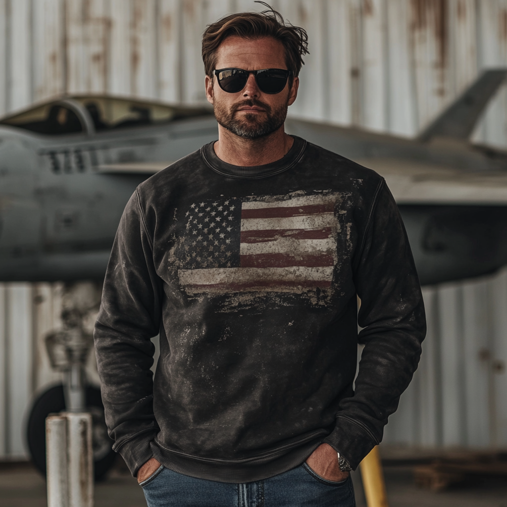 High-end vintage distressed washed sweatshirt with high quality 100% cotton