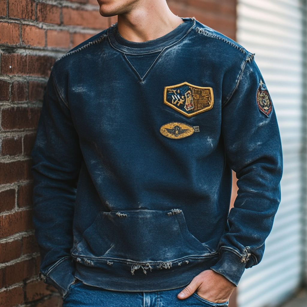 High-end vintage distressed washed sweatshirt with high quality 100% cotton