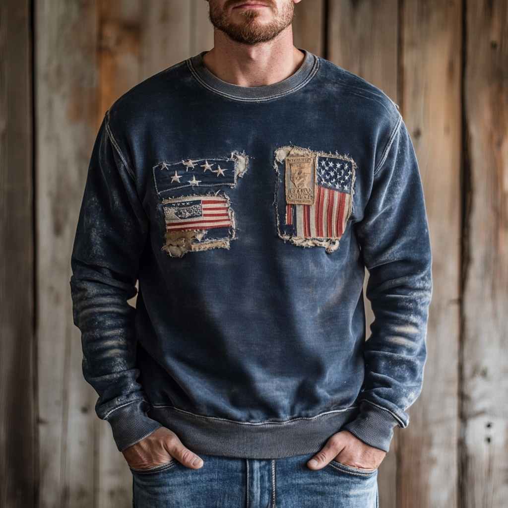 High-end vintage distressed washed sweatshirt with high quality 100% cotton