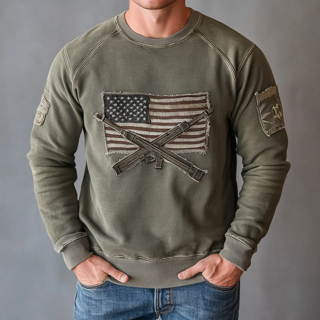 High-end vintage distressed washed sweatshirt with high quality 100% cotton