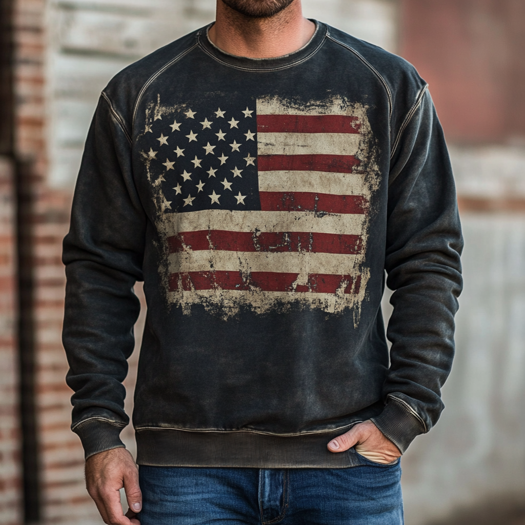 High-end vintage distressed washed sweatshirt with high quality 100% cotton