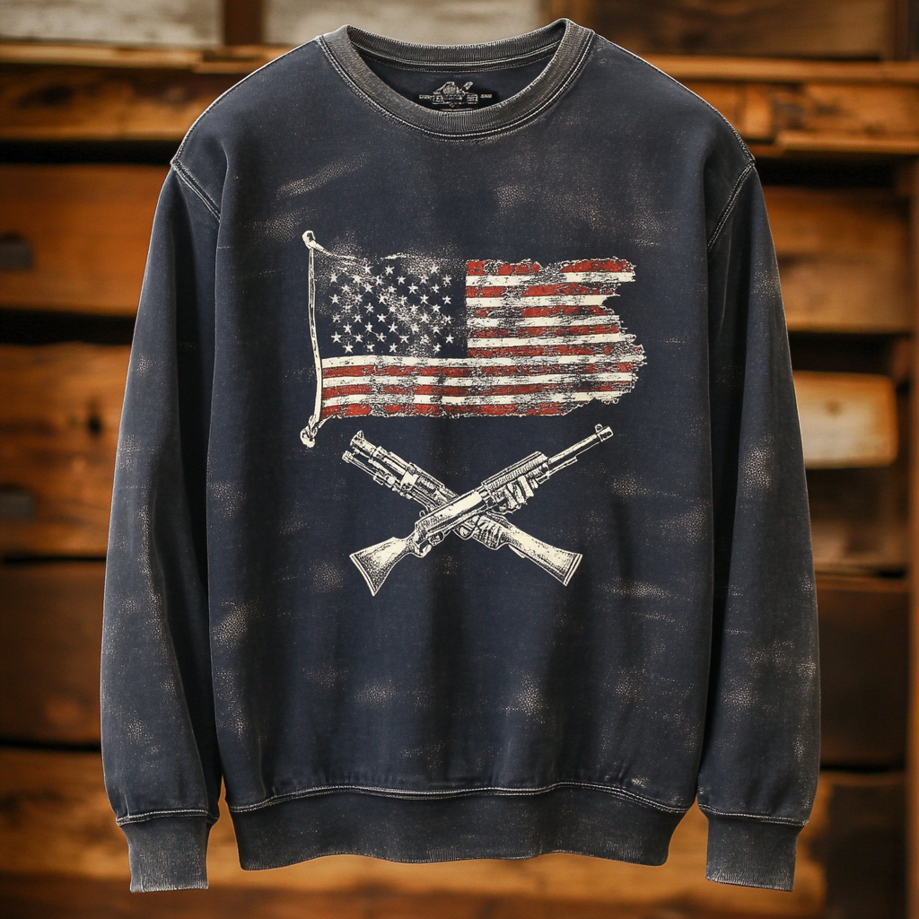 High-end vintage distressed washed sweatshirt with high quality 100% cotton