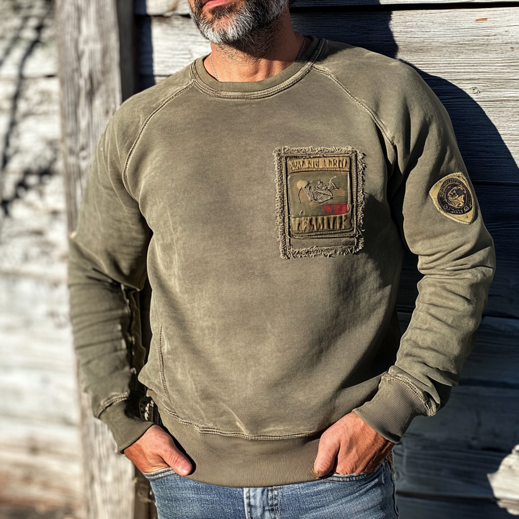 High-end vintage distressed washed sweatshirt with high quality 100% cotton