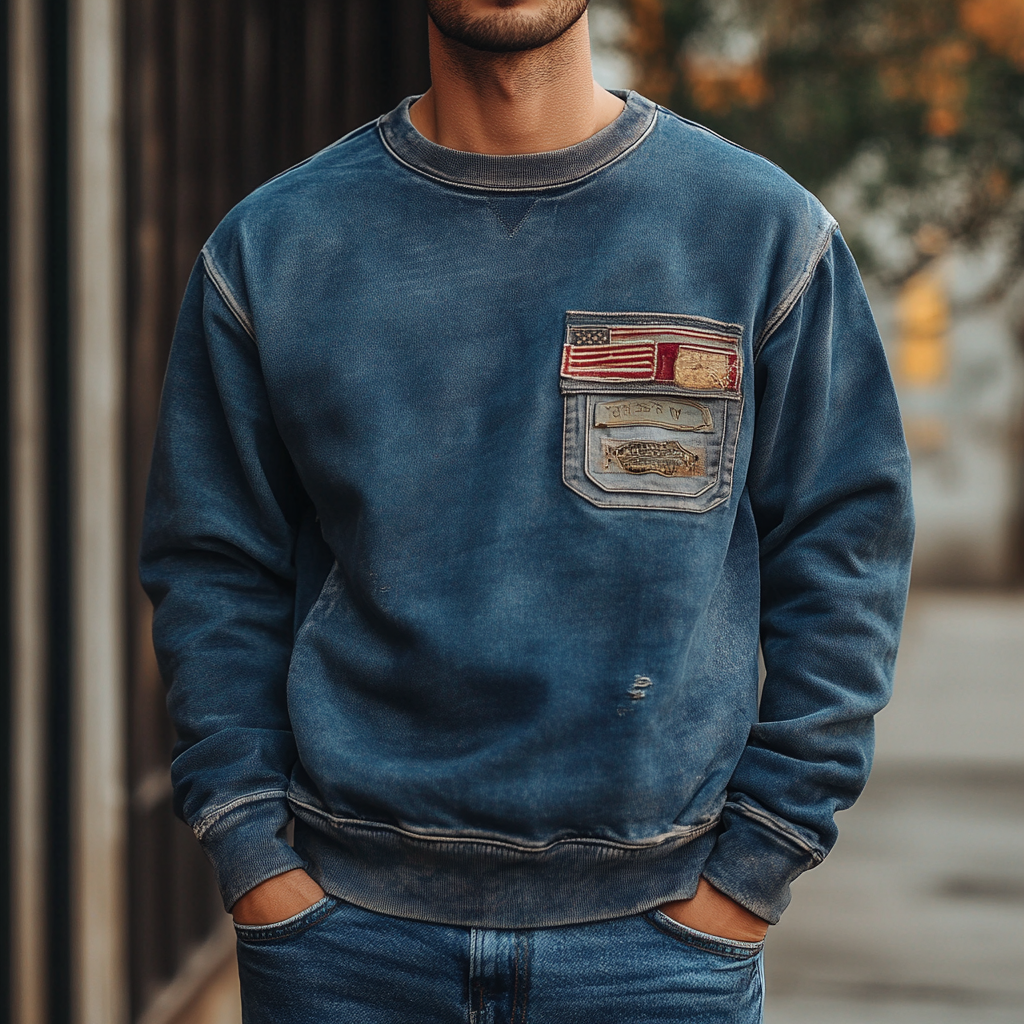 High-end vintage distressed washed sweatshirt with high quality 100% cotton