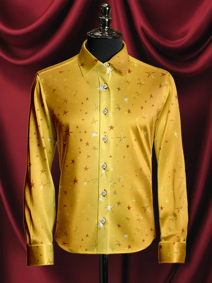 Men's Christmas Satin Luxe Long Sleeve Button Down Shirt