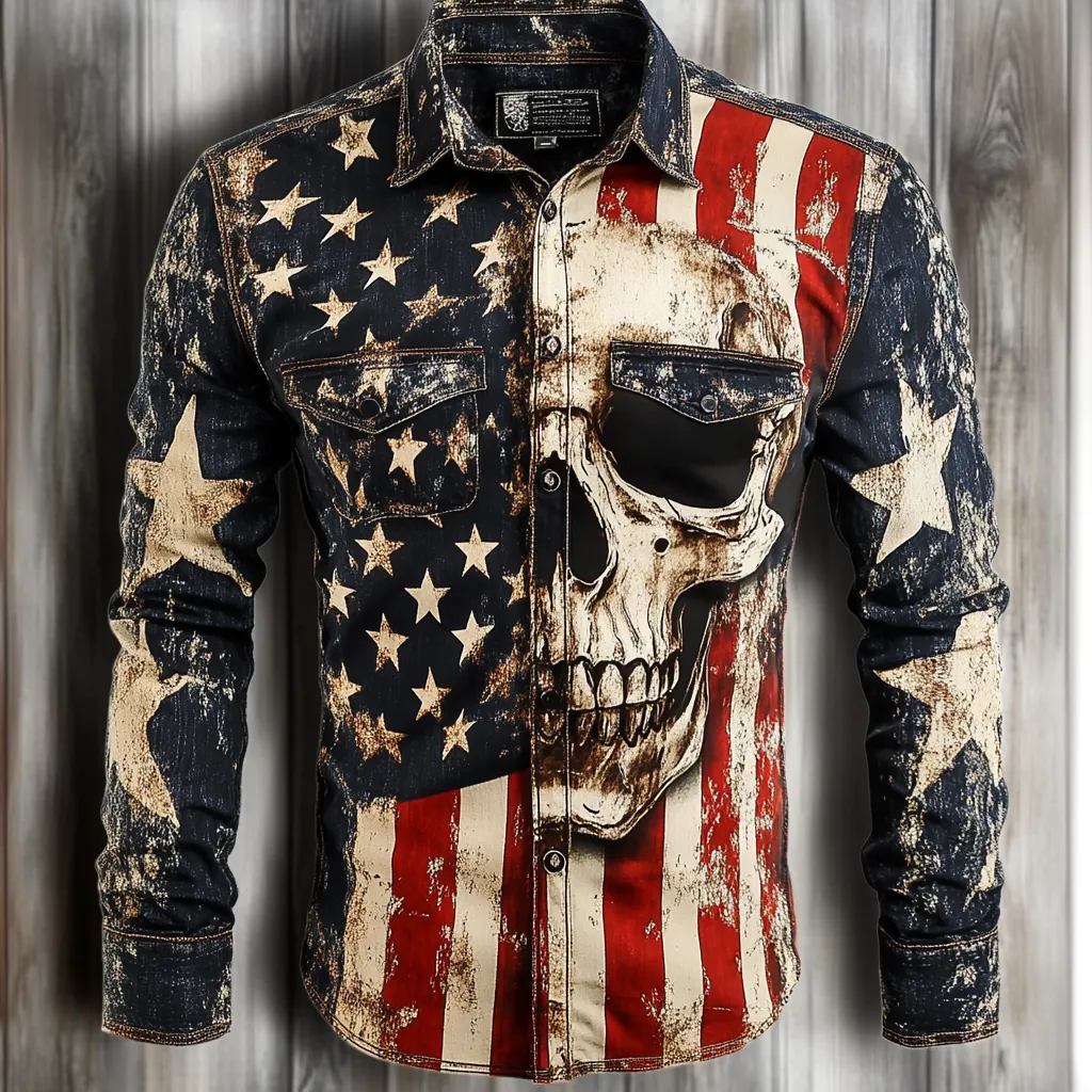 Retro American FLAG shirt western cowboy shirt men's vintage color palette old-school riding outdoor travel shirt