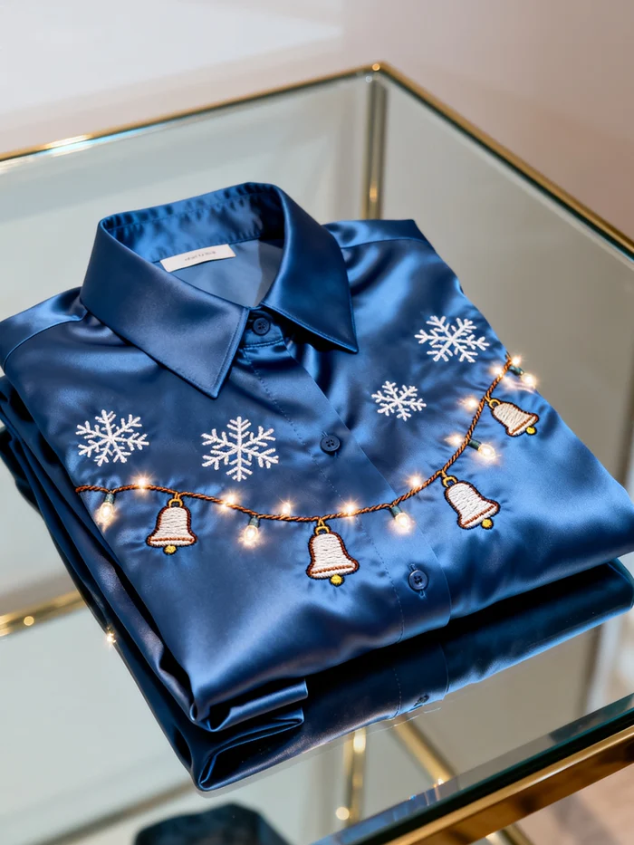 Men's Christmas Satin Luxe Long Sleeve Button Down Shirt