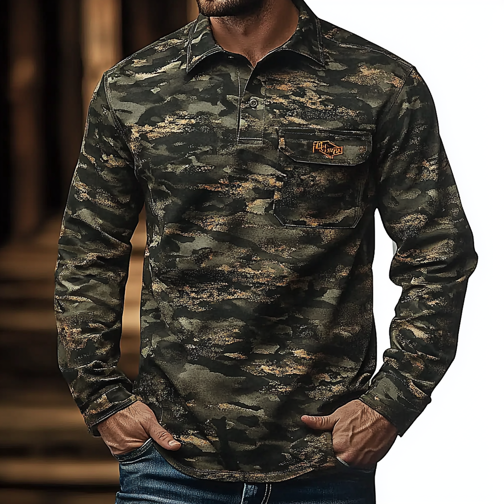 Camouflage outdoor Men's Long Sleeved Shirt 100% Cotton