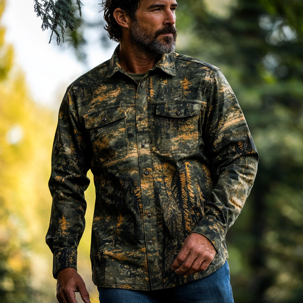 Camouflage outdoor Men's Long Sleeved Shirt 100% Cotton