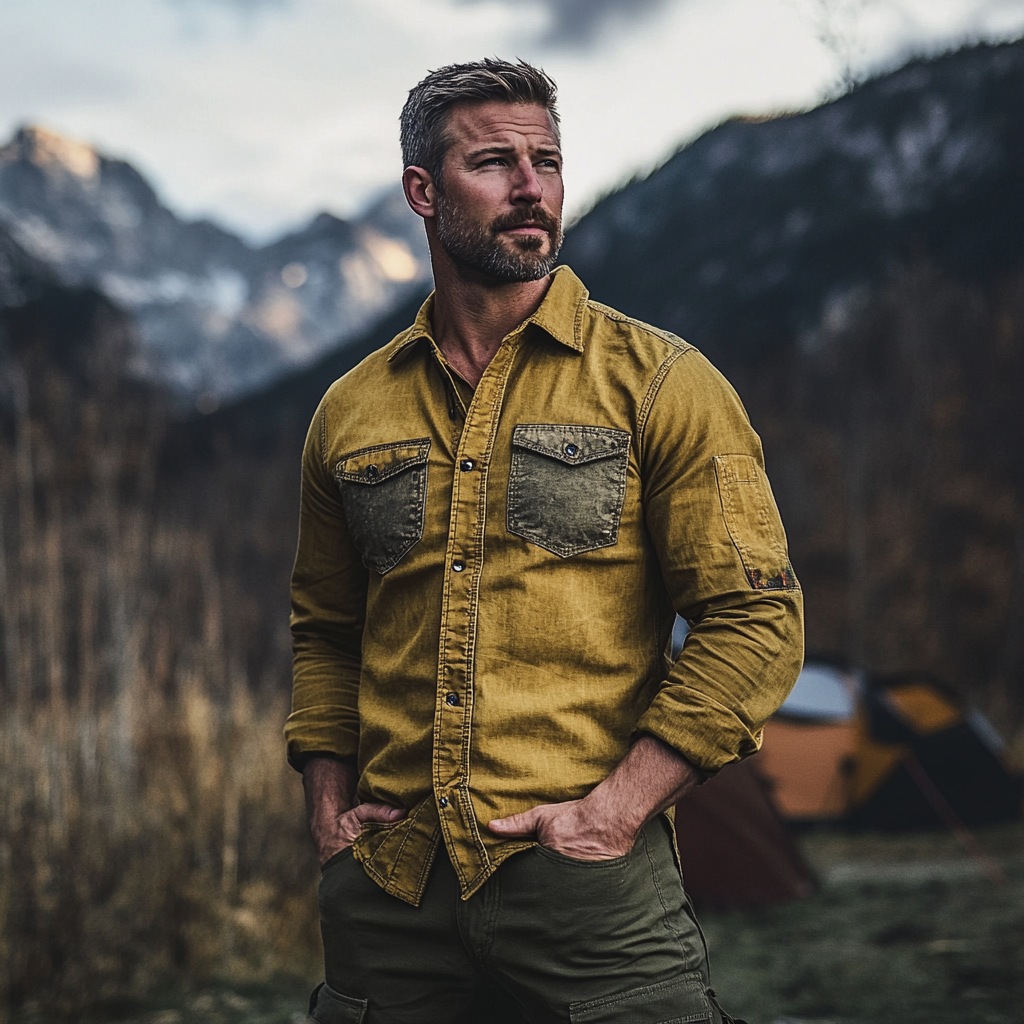 Classic High-end Printed Retro Men's Long Sleeved Shirt Breathable Wrinkle-resistant For Outdoor Leisure 100% Cotton