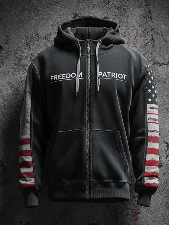 Men's Vintage Casual Faith American Flag Zip Hoodie