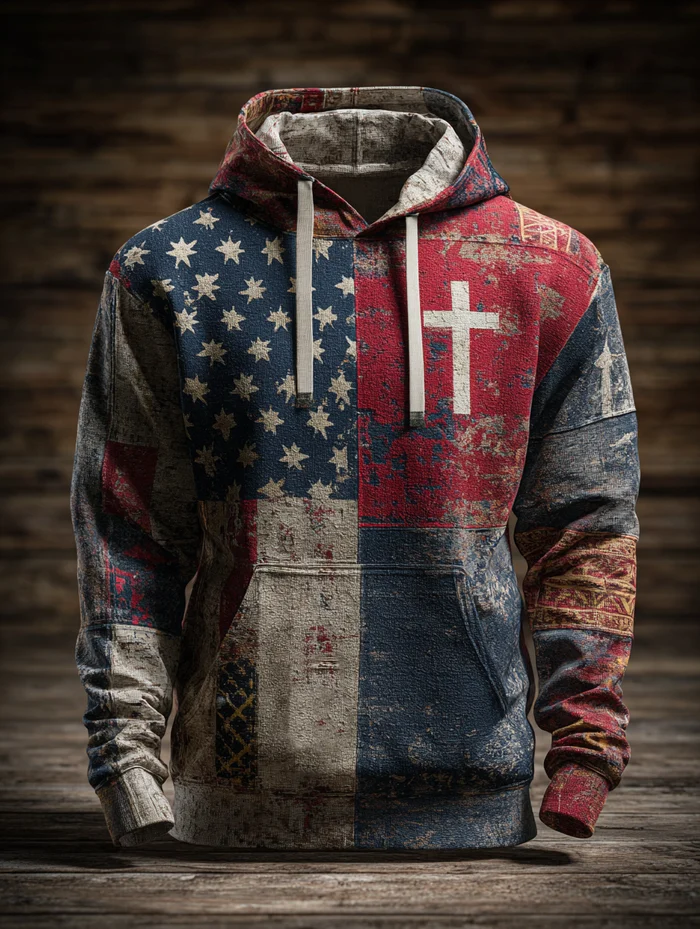 Men's Western Retro Faith Casual Art Hoodie