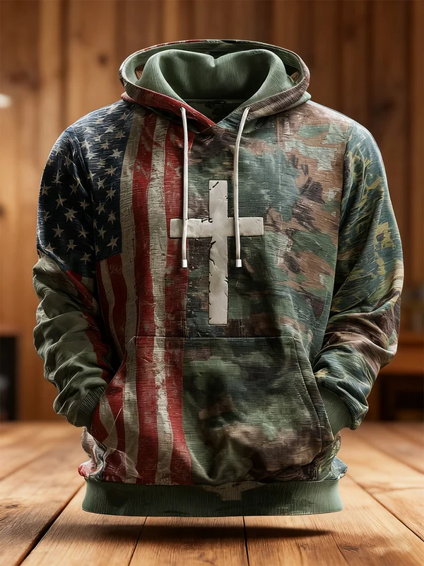 Men's Western Retro Faith Casual Art Hoodie