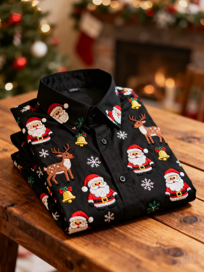 Men's Christmas Satin Luxe Long Sleeve Button Down Shirt