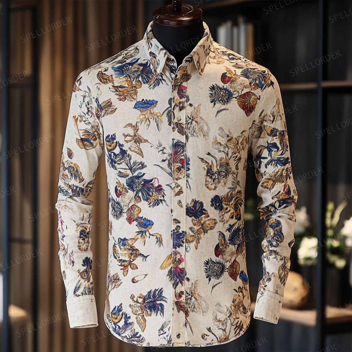 Business Casual Men's Spring Button Up Shirt Linen Cotton Long Sleeve Shirt