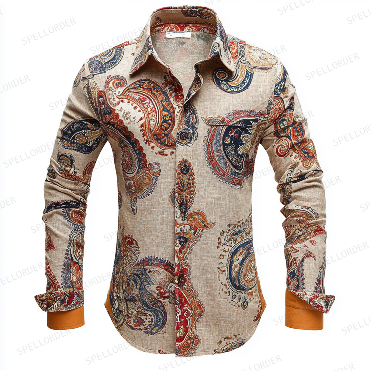 Business Casual Men's Spring Button Up Shirt Linen Cotton Long Sleeve Shirt