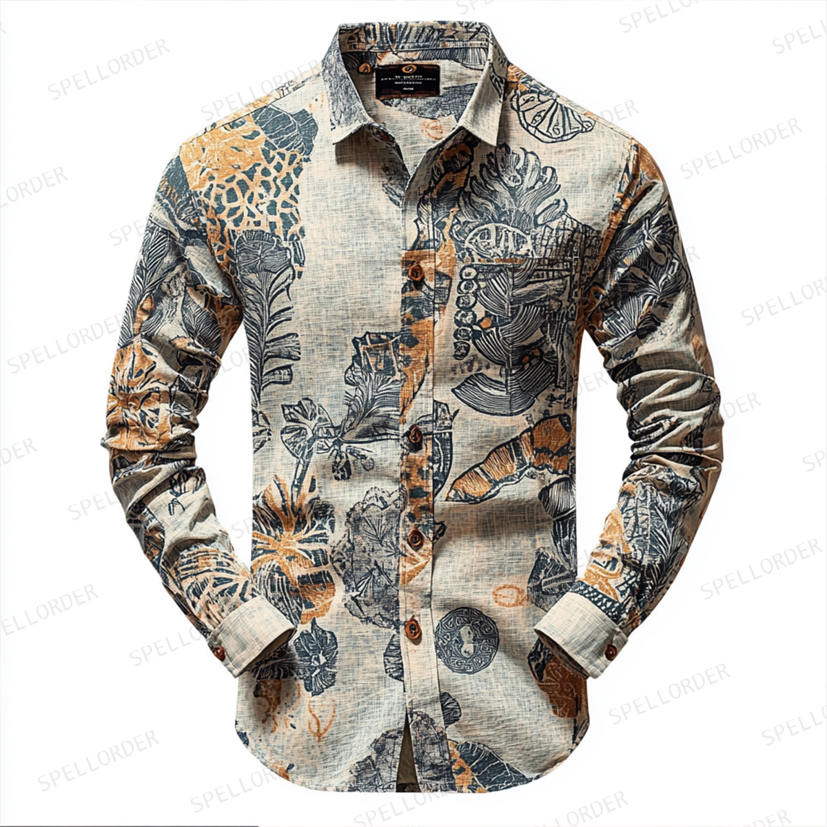 Business Casual Men's Spring Button Up Shirt Linen Cotton Long Sleeve Shirt