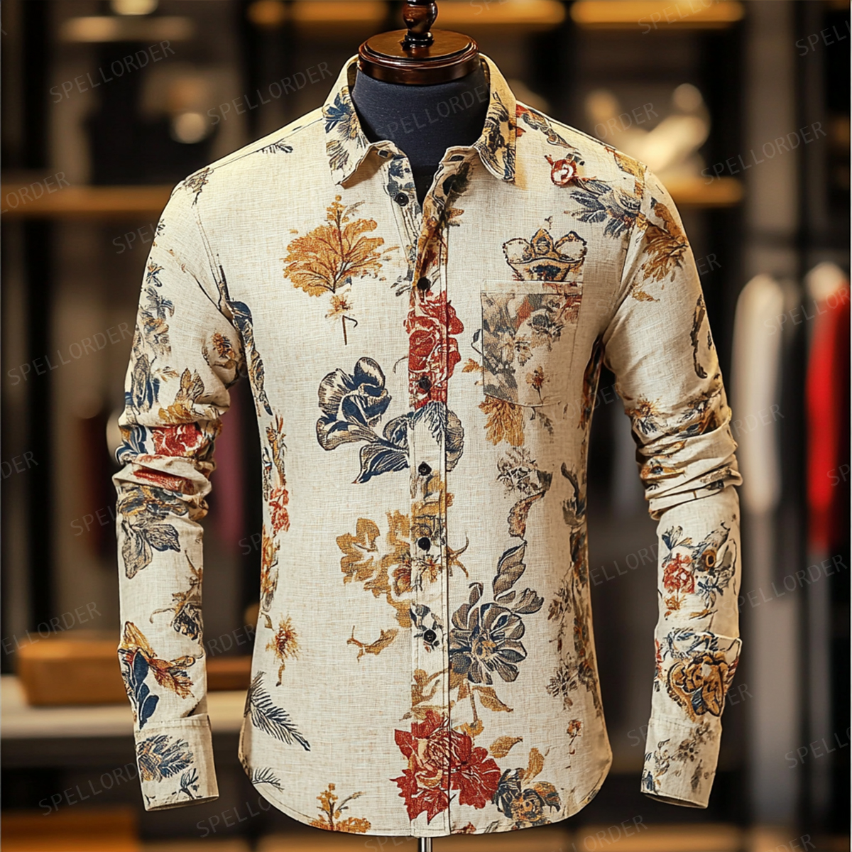 Business Casual Men's Spring Button Up Shirt Linen Cotton Long Sleeve Shirt