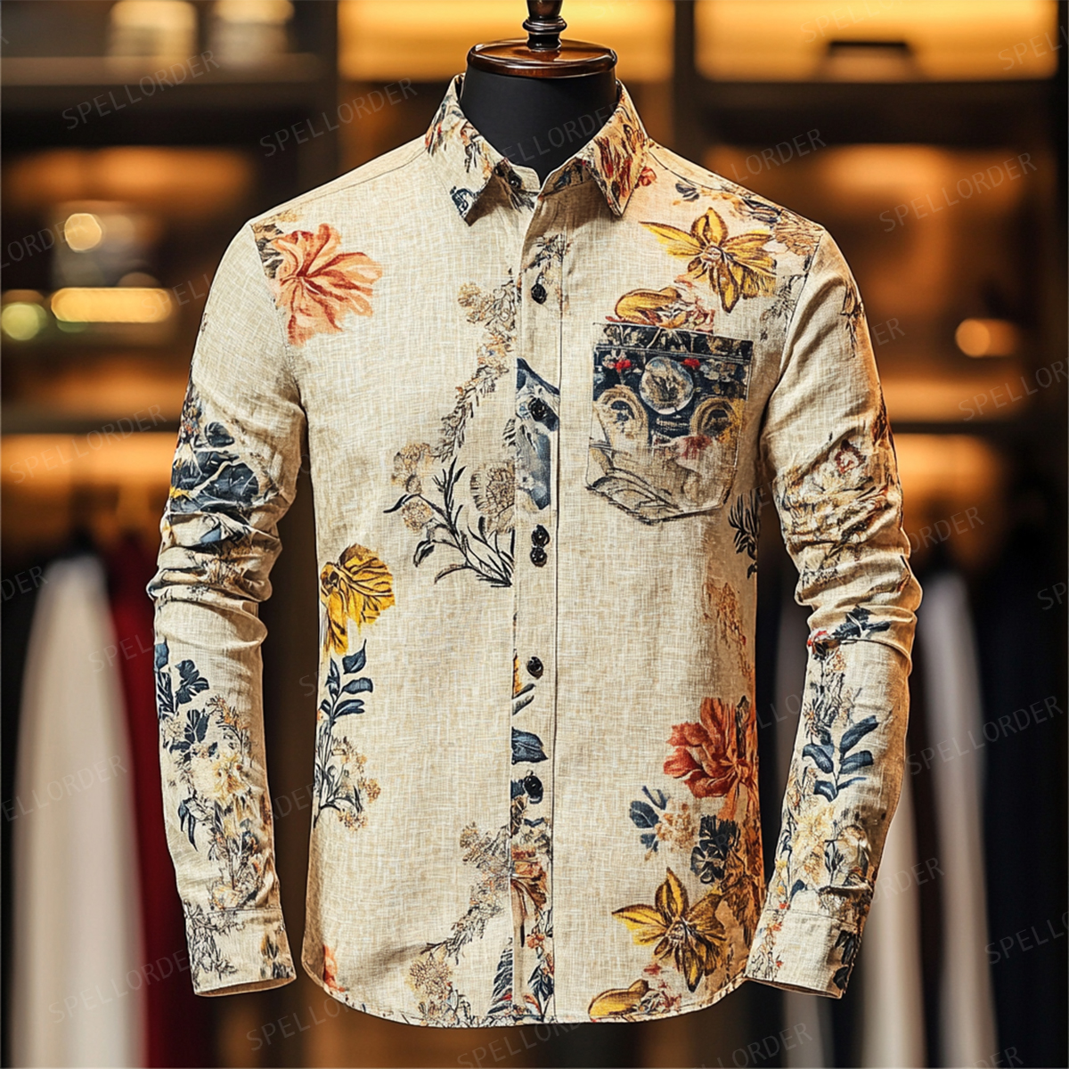 Business Casual Men's Spring Button Up Shirt Linen Cotton Long Sleeve Shirt