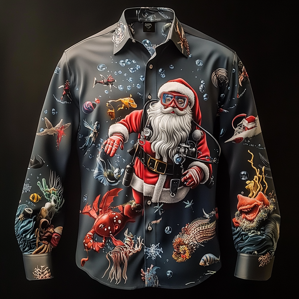 Christmas Premium Craftsman Collection Beautifully Patterned Men's Luxury Silk Long Sleeve Shirt 